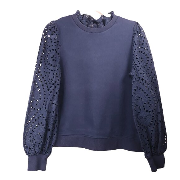 Boden Broderie Blouson Cotton Jersey Knit Sweatshirt Navy 8 - Picture 3 of 9